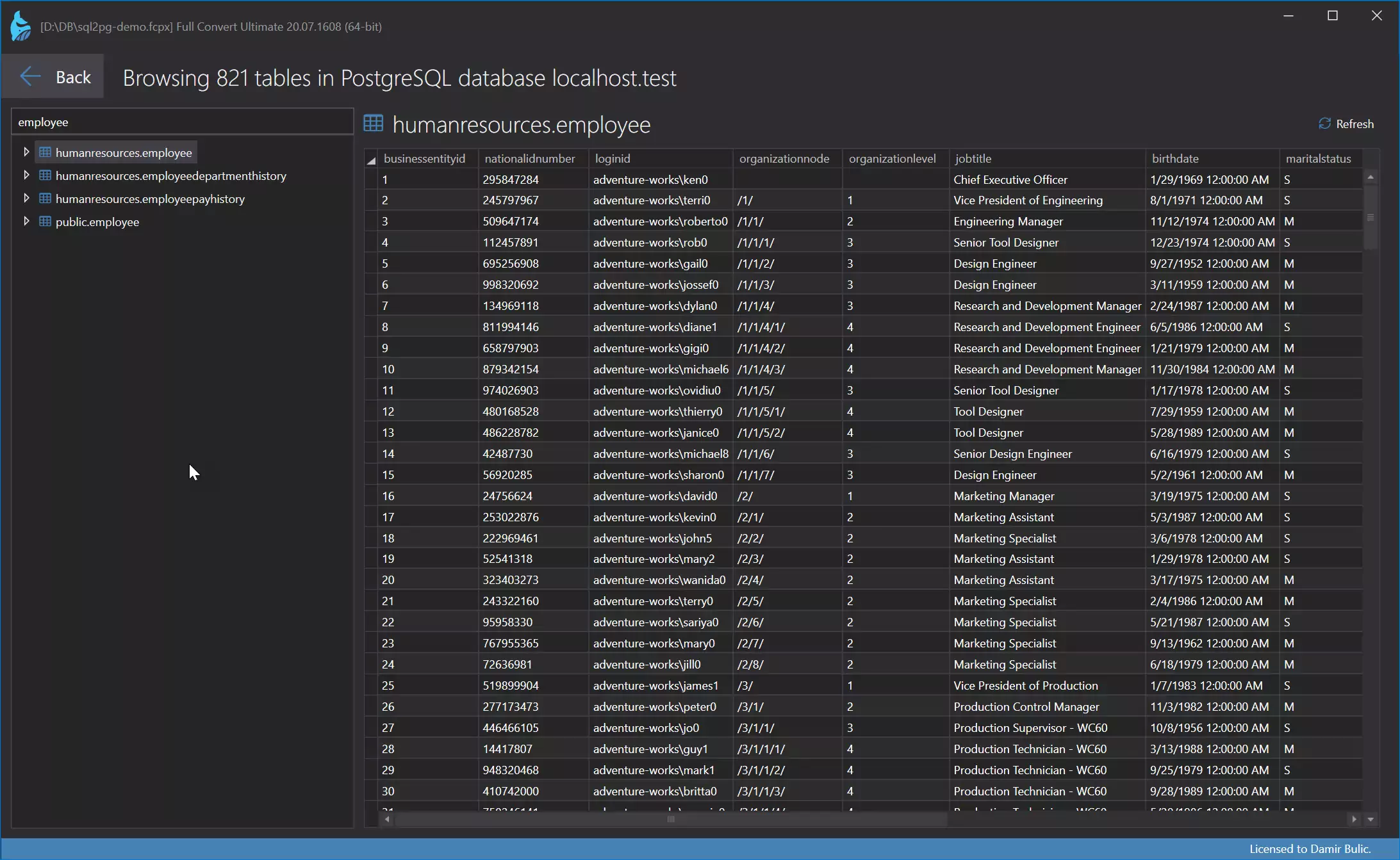 Examining target database